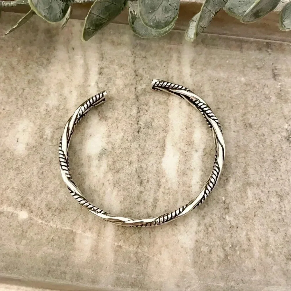 925 Sterling Silver Mens Bangle Bracelet Modern Twist Cuff Bracelet